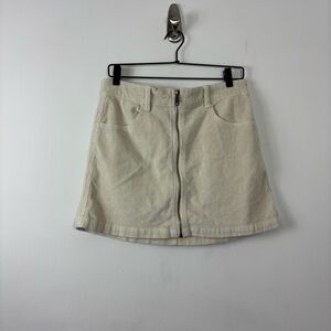American Eagle Corduroy Mini Skirt Womens 10 Super Hi Rise A-Line Ivory Zip